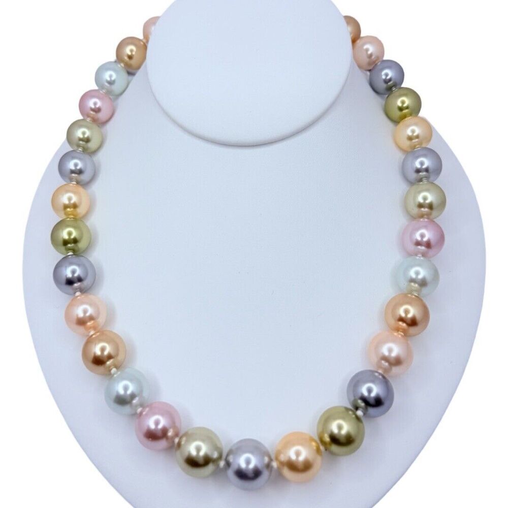 Vintage Kenneth J Lane Pastel Pearl Necklace 22" Large Heavy Inaugural Easter